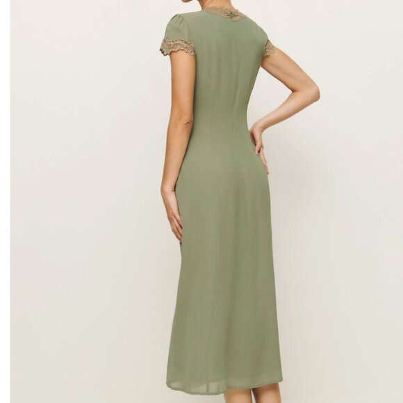Reformation Green Midi Dress with Lace Trim - Picture 10 of 12